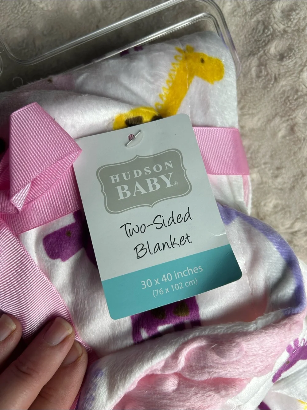 HB Hudson Baby Pink Purple Giraffe Blanket Yellow Brown Spots Minky Dot Lovey